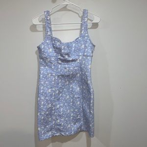 Denim Material Floral Pattern Open BackMini Dress